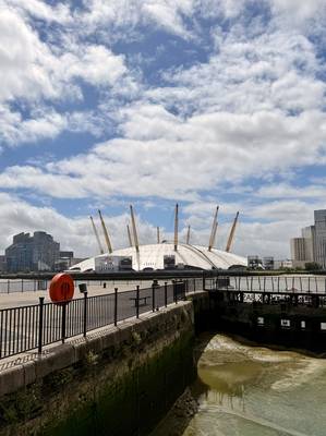 The O2 arena seen from East India dock across the river