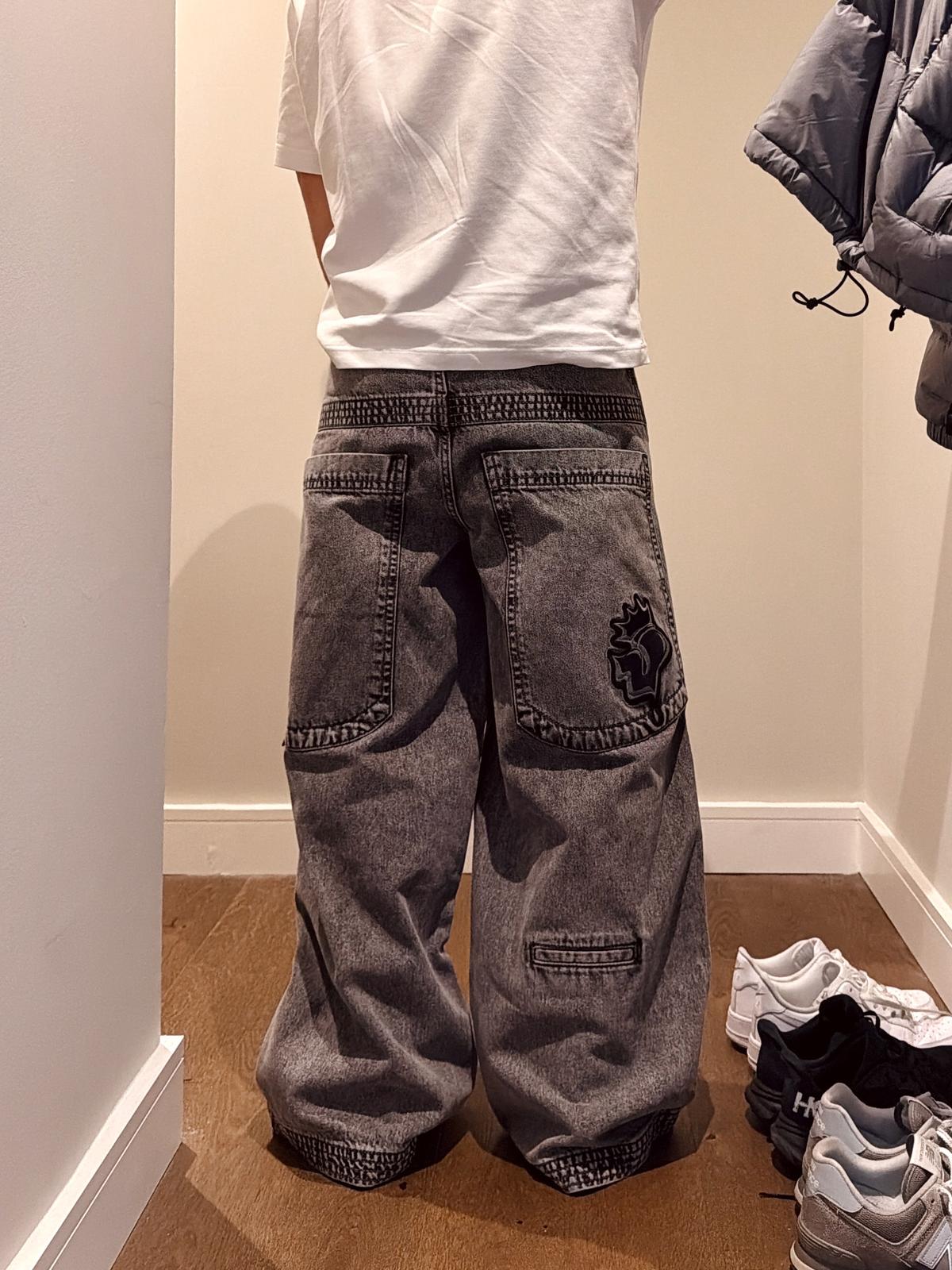Vintage black JNCO Jester jeans, seen from behind