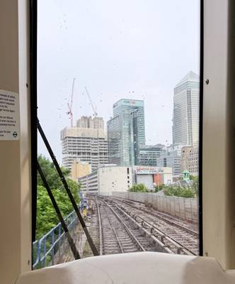 View from the DLR with Canary Wharf coming up ahead