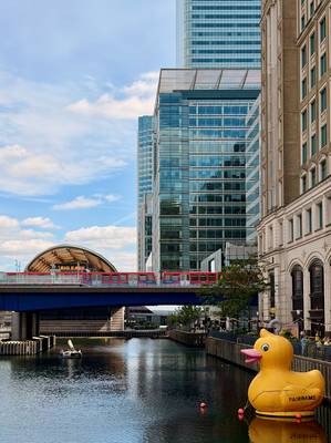 Big yellow duck on the water