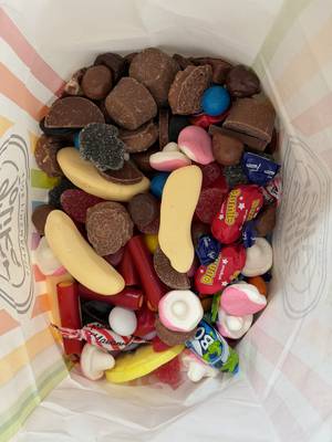 Looking down into my pick and mix candy bag