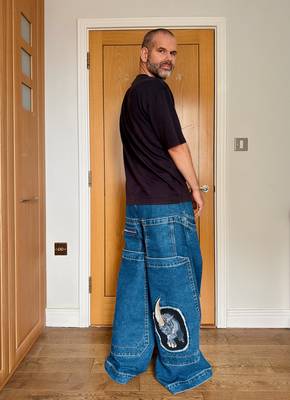 Me wearing my JNCO Rhino (from back)