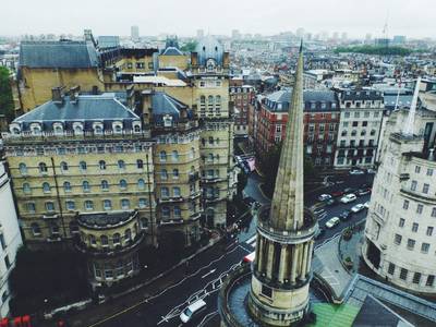 A rainy Langham Place seen from above