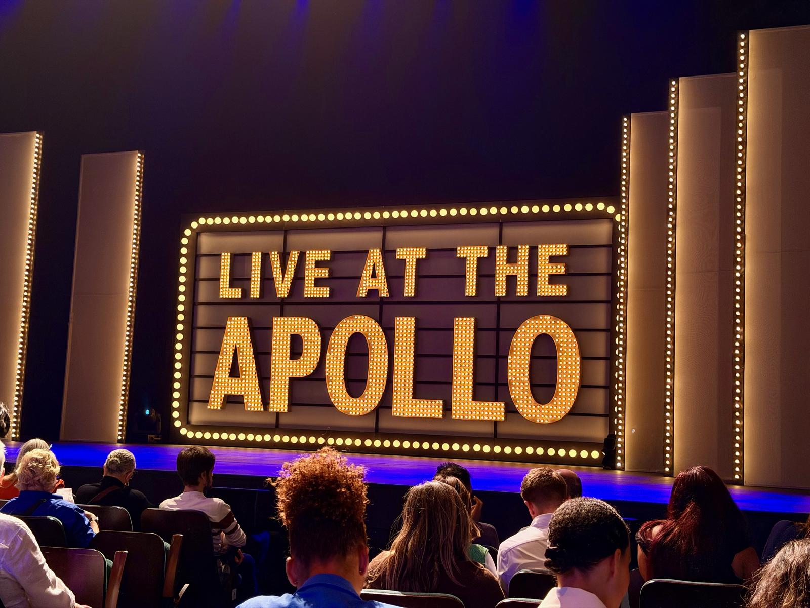 “Live at the Apollo” sign on the stage before the show started