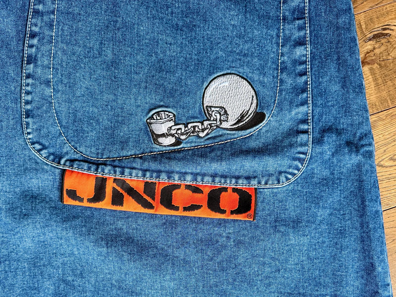 Close-up of the JNCO Convict back pocket embroidery
